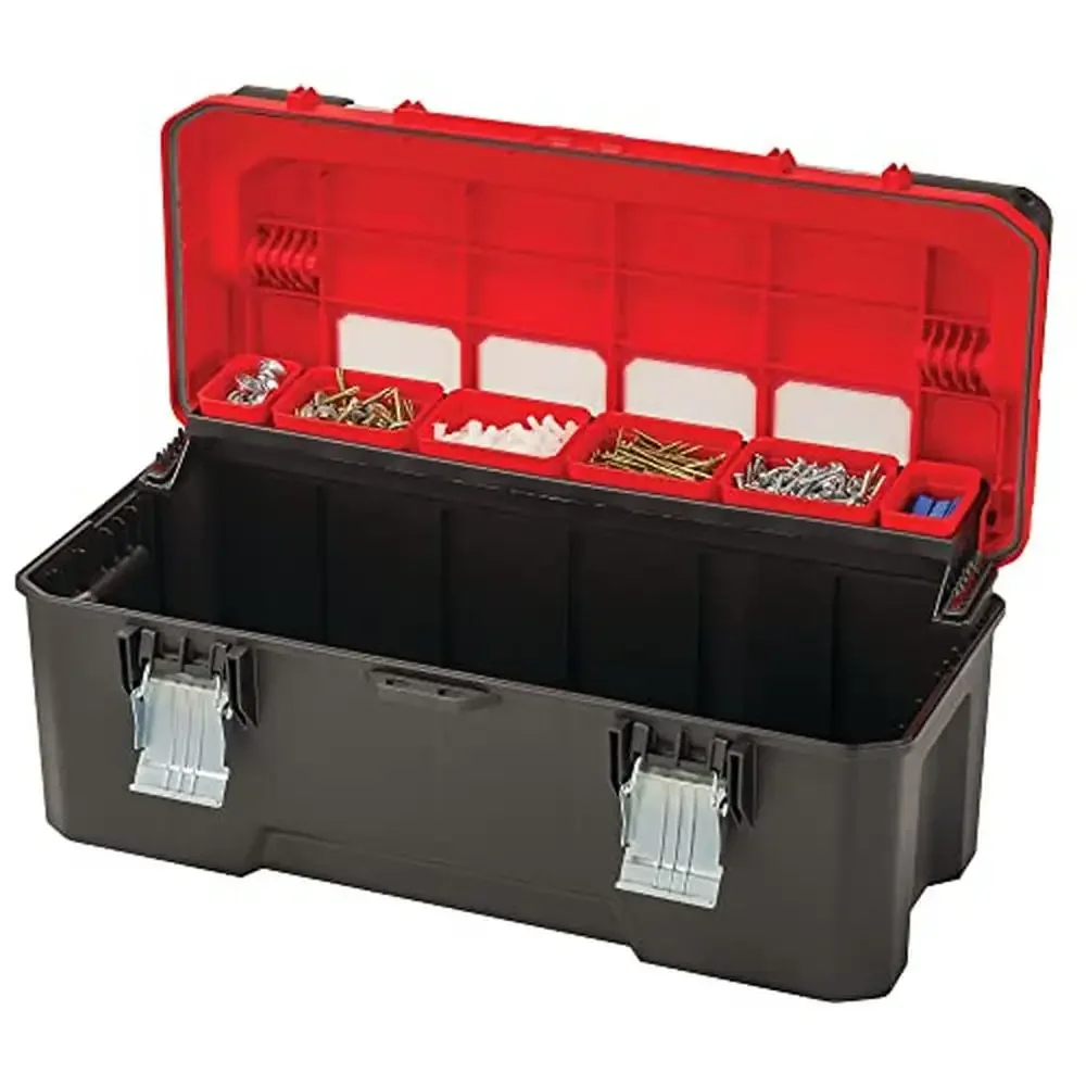 26-Inch Large Tool Box with Transparent Window Removable Cups Sliding Tray IP54 Rated Water and Dust Resistant Organization and