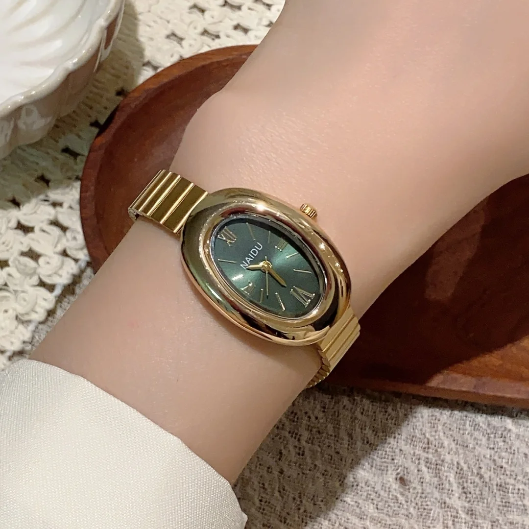 الذهب البيضاوي المرأة ساعة كوارتز العلامة التجارية الفاخرة سوار فولاذي غير قابل للصدأ ساعة اليد موضة عادية الكلاسيكية السيدات الساعات montre فام #4