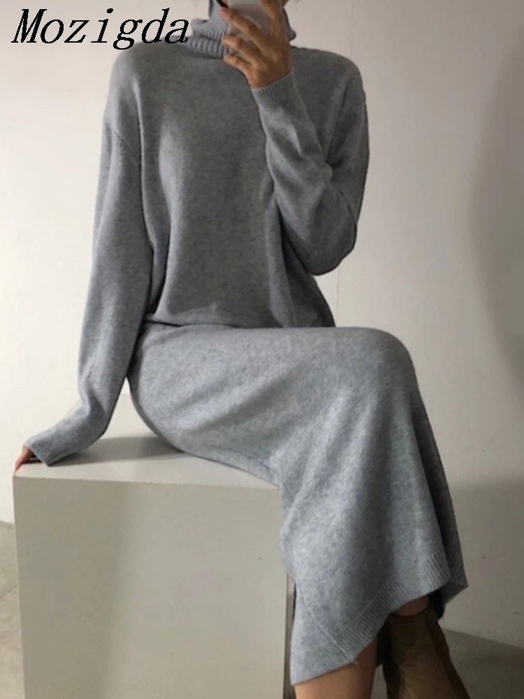 

Oversize Knitted Turtleneck Sweater Dress Women Korean Lazy Oaf Loose Pullover Sweater Dress Woman Ladies Dresses Vestidos