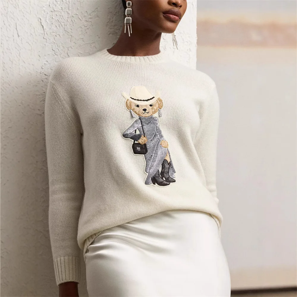 

Women's Cartoon Graphic Sweater, Cozy Oversized Pullover, Soft Round Neck Knit Top, Winter Cashmere Feel Y2K Fashion