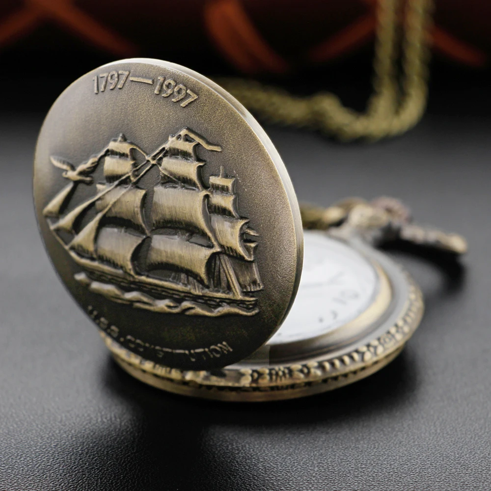 جديد خمر البرونزية البحر أفرلورد المراكب الشراعية ساعة جيب كوارتز موضة وقت صغير جوهرة قلادة ساعة الرجال والنساء هدية قلادة