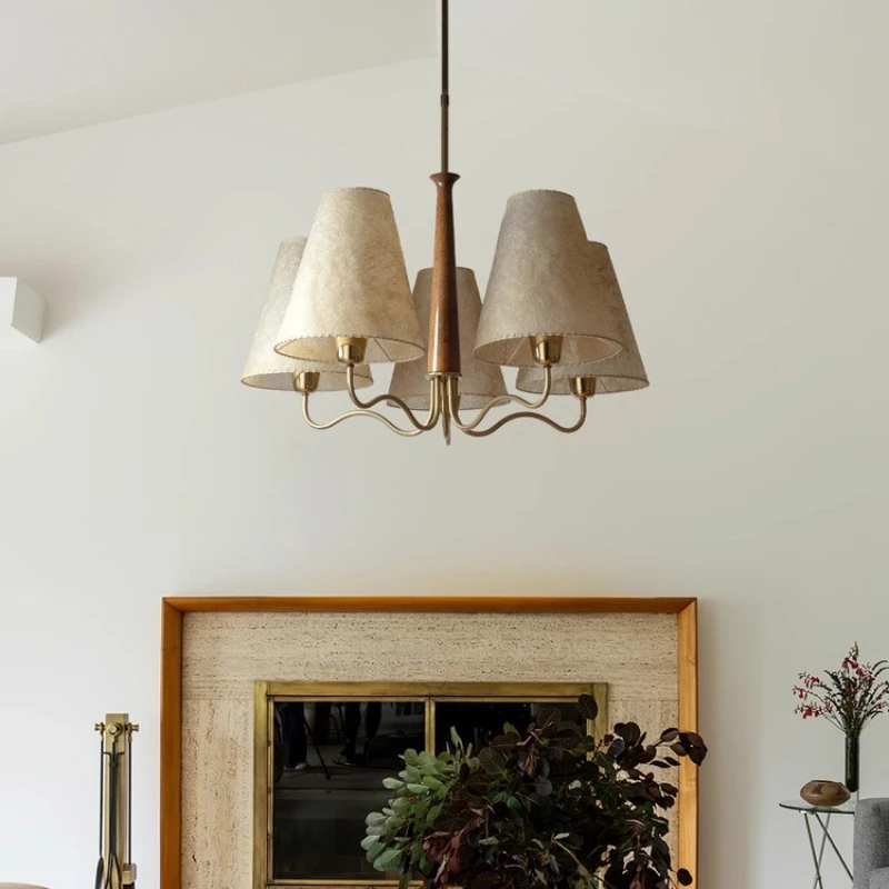 

Medieval Iron Art Chandeliers White Parchment Pendant Lights American Retro Living Room Bedroom Restaurant Kitchen Hanging Lamps