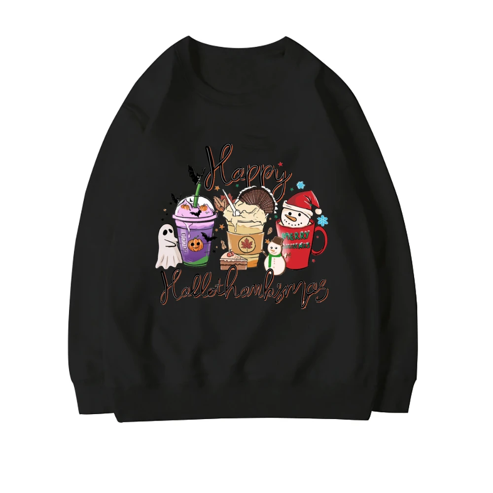 Happy Hallothanksmas Sweatshirt Women Christmas Sweatshirts Thanksgiving Shirt Coffee Pumpkin Spice Iced Snowmen Sweater