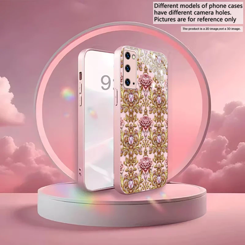 Rococo Gem Peony Dream Pink Metallic Glass Phone Case For Samsung S26 Ultra S25 Edge S24 FE S23 Plus S22 S21 S20 S22+ S25 Cover