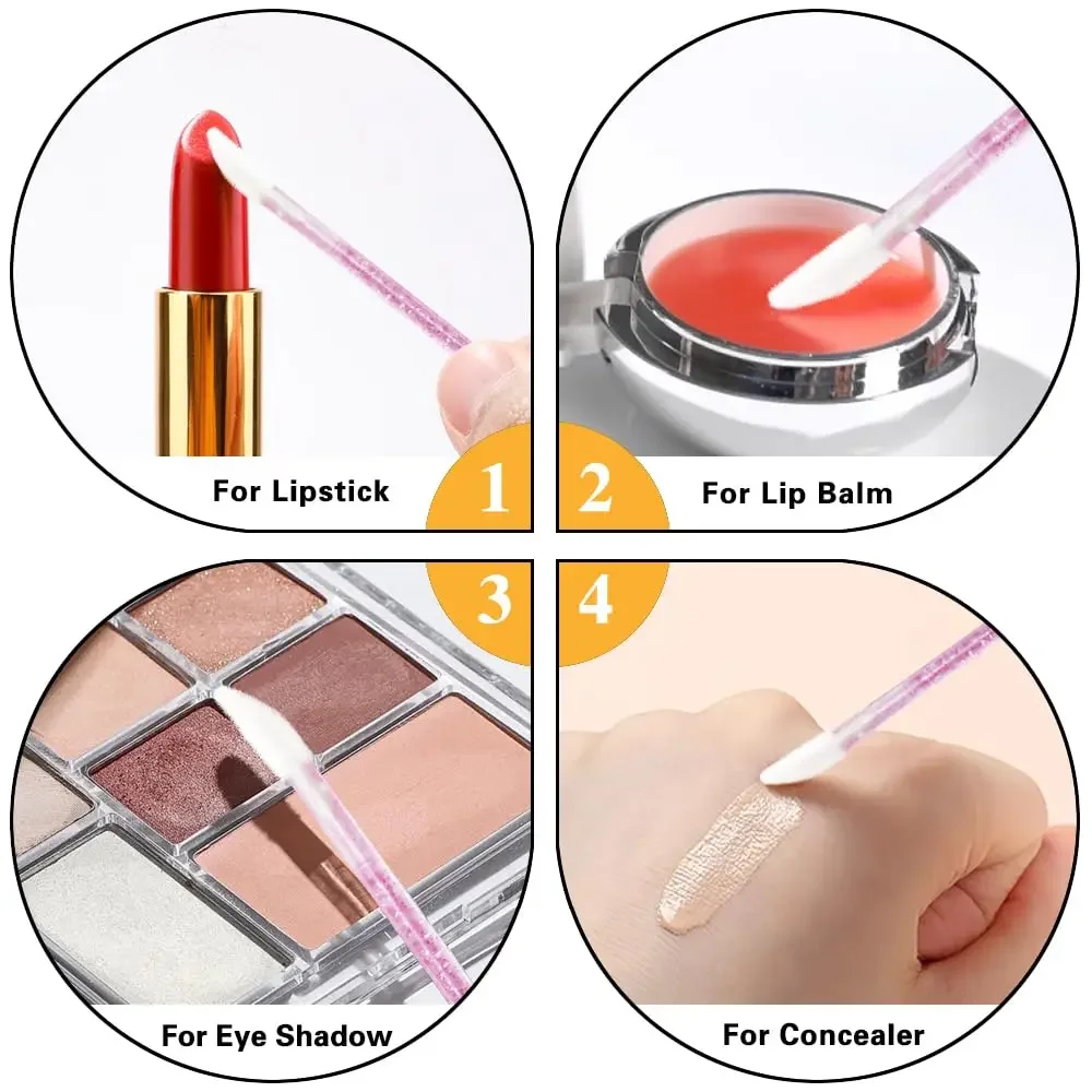 50개 일회용 립 브러쉬 글리터 크리스탈 완드 립 글로스 어플리케이터 정밀한 립스틱 및 글로스 메이크업 도구용