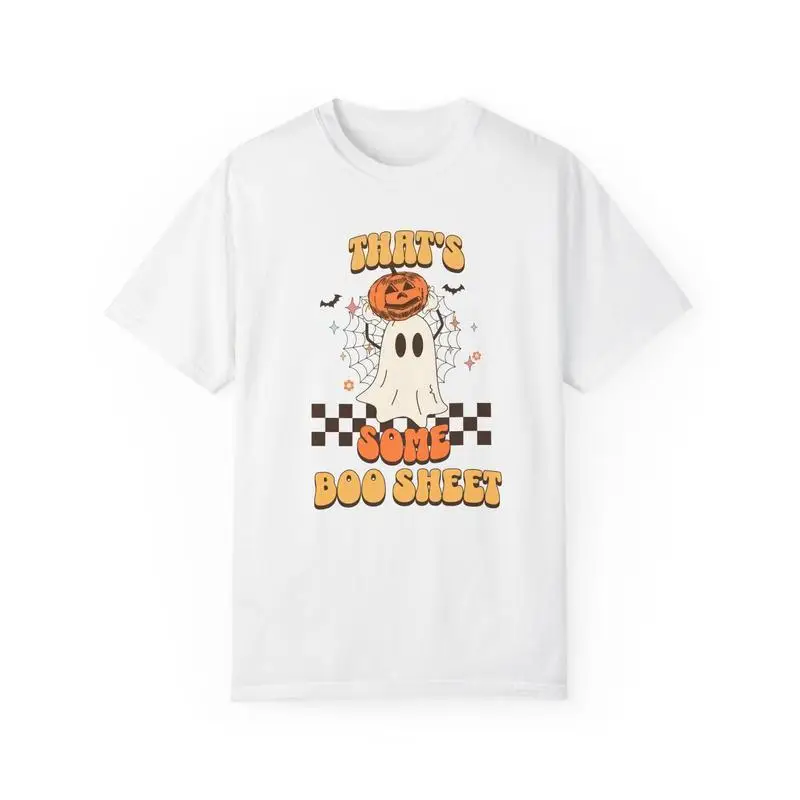 

"Funny Halloween T-Shirt for Women | 'Boo Sheet' Pun Graphic Tee | Spooky Season Gift | Retro Ghost & Pumpkin Top"