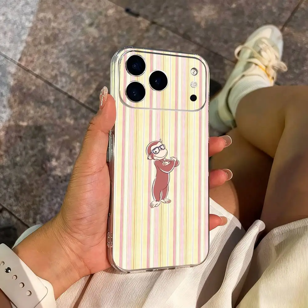 귀여운 모키 지-조지스 호기심 많은 아이폰 케이스 (아이폰 14, 13, 12, 11, 17, 16, 15, 프로, 맥스, 플러스, X, XS, XR, SE, 미니) 투명 소프트 커버