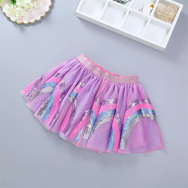 2024 Hot Sale Sweet Kids Girls Skirt Summer Rainbow Embroidery Children Girl Tutu Skirt