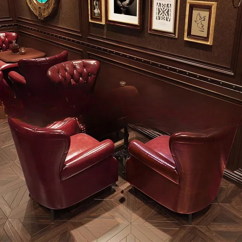 

Retro sofa American cafe table and chairs Cigar room Tiger single seat