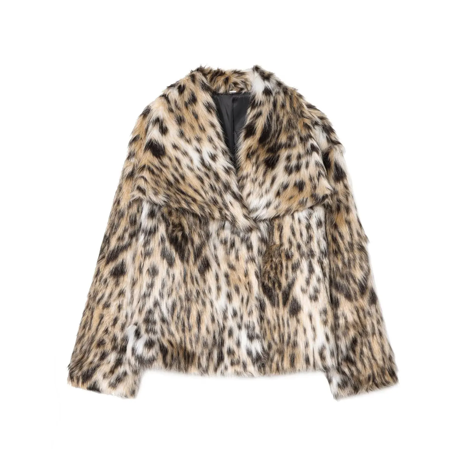 Faionable ort Faux Fur Jaet Leopard Print Women's Outerwear Casual Sle Long Sve Loose Fit Autumn Winter Coat