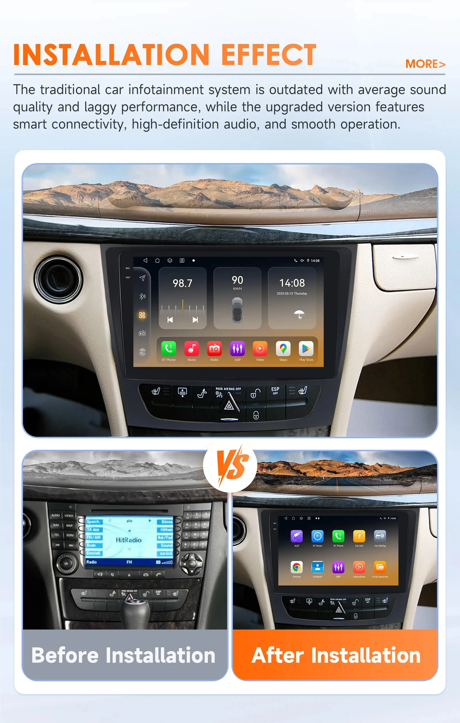 Android 15 Car Radio For Mercedes Benz E-class E Class W211 E200 CLS 2002-2010 Carplay Multimedia Player GPS 4G Wifi BT view 2