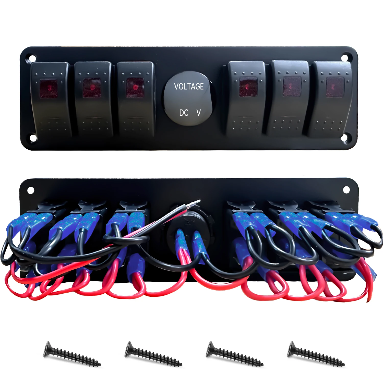 

Панель с 6-клавишными тумблерами и вольтметром, 12В, простая установка, переключатели для модификации автомобилей, для внедорожников, фургонов, UTV, автомобилей