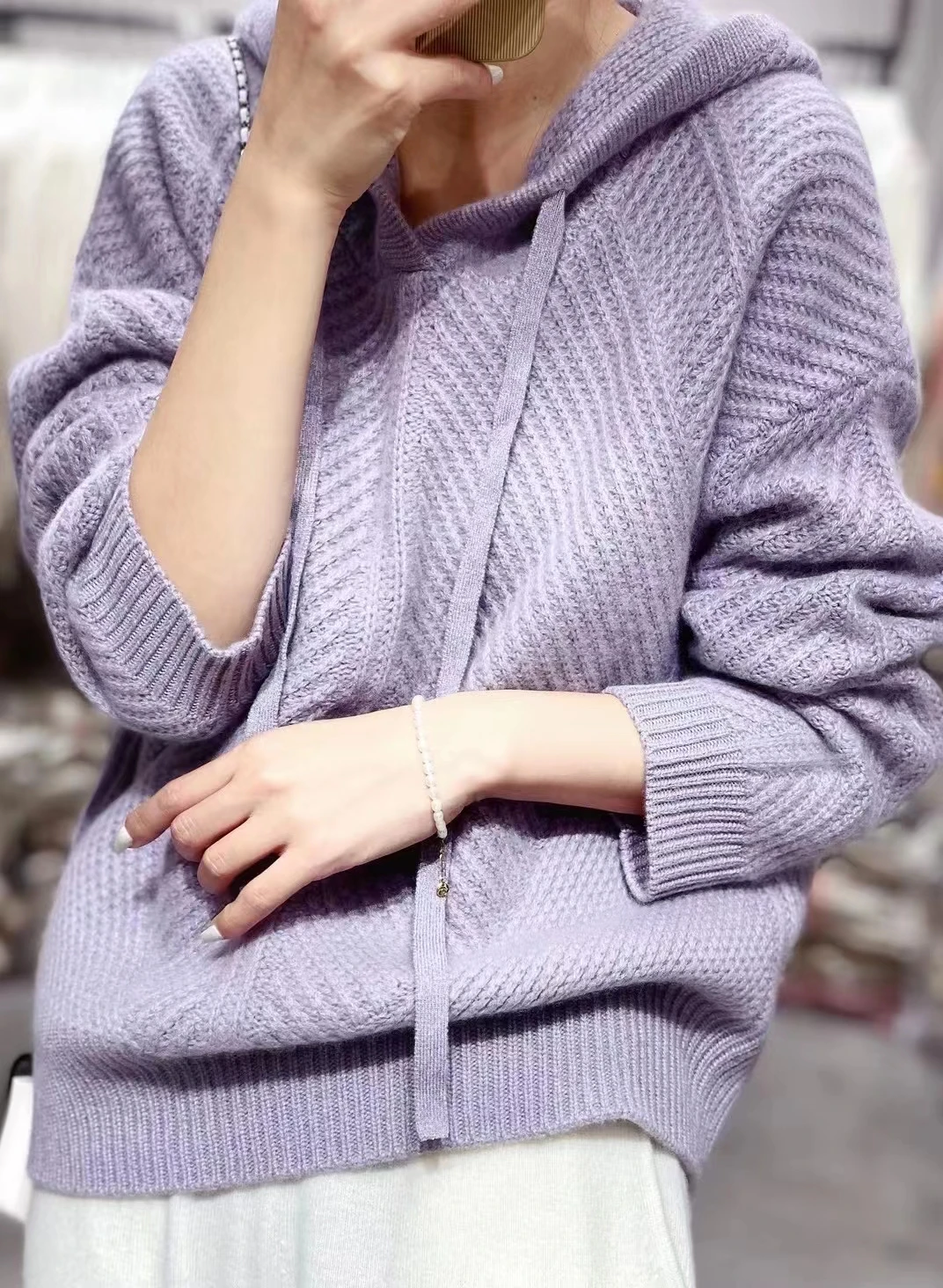 Hooded soft waxy cashmere bottoming sweater women's autumn and winter explosions lazy high sense loose knit top