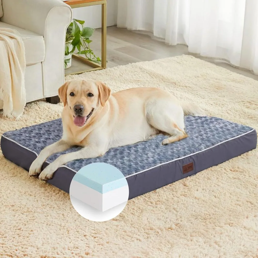 

Memory Foam Dog Bed for Large Dogs, Orthopedic Thick Crate Bed with Double Waterproof and Washable Cover