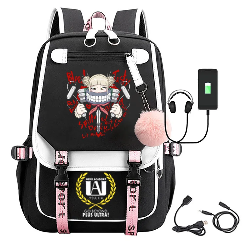 My Hero Academia Bakugou Anime USB Port Backpack Nylon School Book Student Travel Bags Laptop Casual Large Messenger Bag