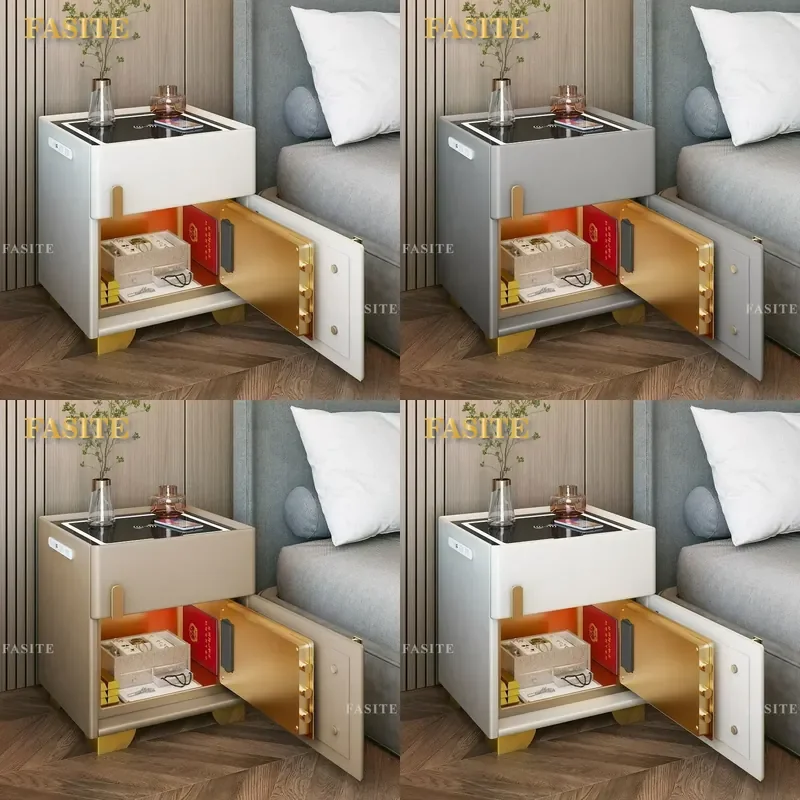 For Bedroom Smart Bedside Table with Invisible Safe Wireless Charging Light Luxury Bluetooth Speaker Password Lock Cabinet