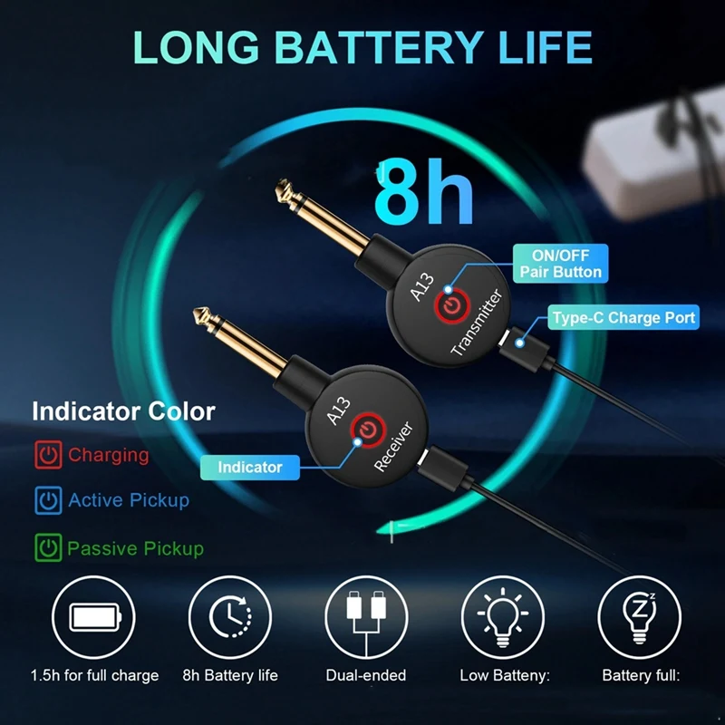 2-In-1 2.4Ghz Wireless Guitar System 48Khz Audio Wireless Guitar Transmitter Receiver Electric Guitar Bass Amplifier