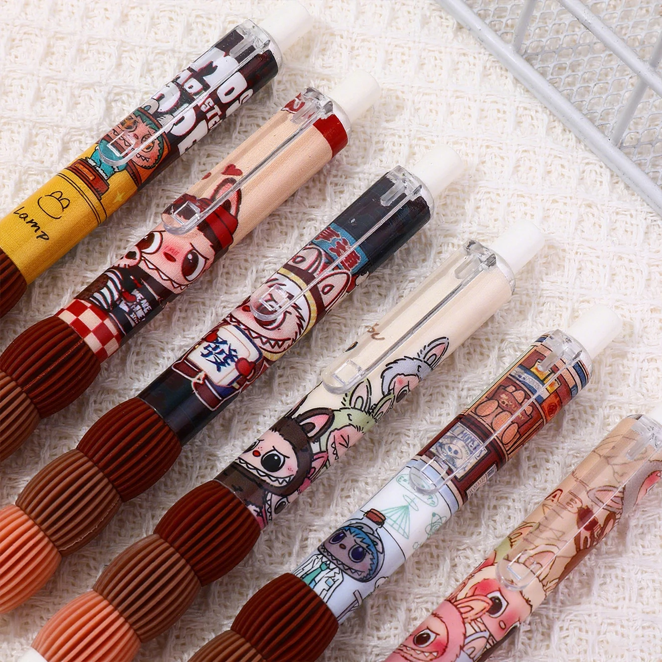 6 pieces Cartoon student ST quick-drying neutral pen press load-reducing pen carbon black pen signature pen image 4