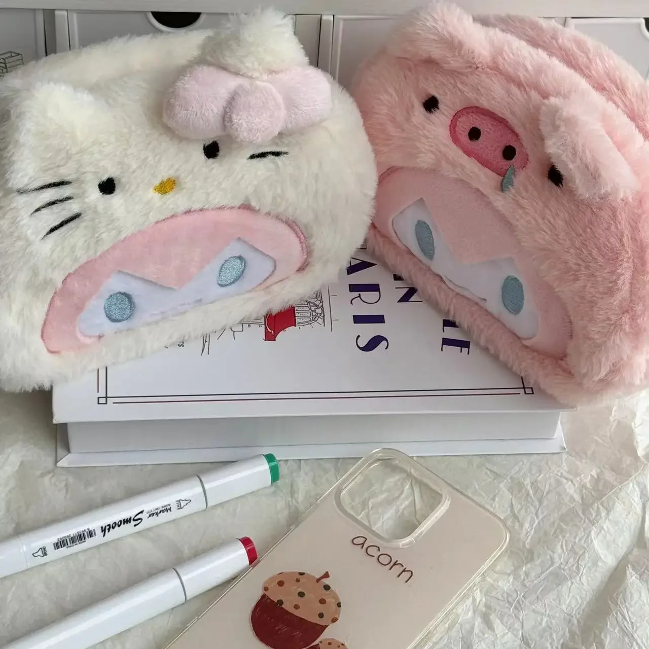 Korean Stationery Cute Pencil Case Japanese Cute Cartoon Plush Doll Storage Bag School Supplies Student Stationery Kawaii Bag image 4