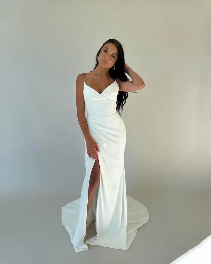 Sexy Spaghetti Straps V-neck Sheath Wedding Dresses Side Slit Custm Made Bridal Grown 2024 Vestido De Noival