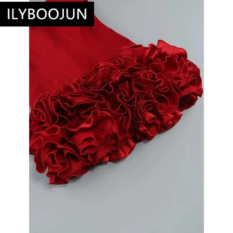 Ladies Sexy Strapless Backless Red Flower Mini Women Celebrity Dress Party Evening Club Vestido Bodycon Luxury Wrap