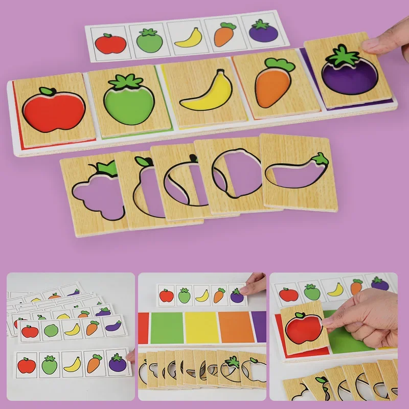En bois Montessori éducation précoce fruits légumes appairage enfants jeu de reconnaissance des couleurs jouets éducatifs pour les enfants