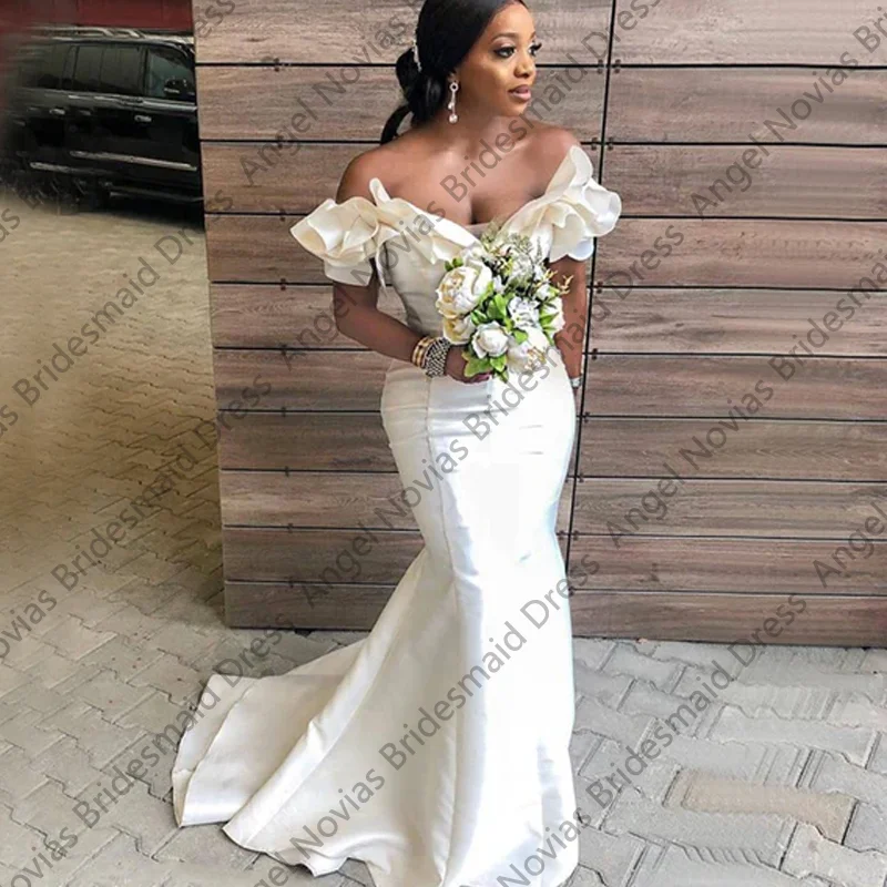 

Customized Long White Mermaid Bridesmaid Dresses 2026 Off Shoulder Wedding Party Dresses vestido de madrinha de casamento