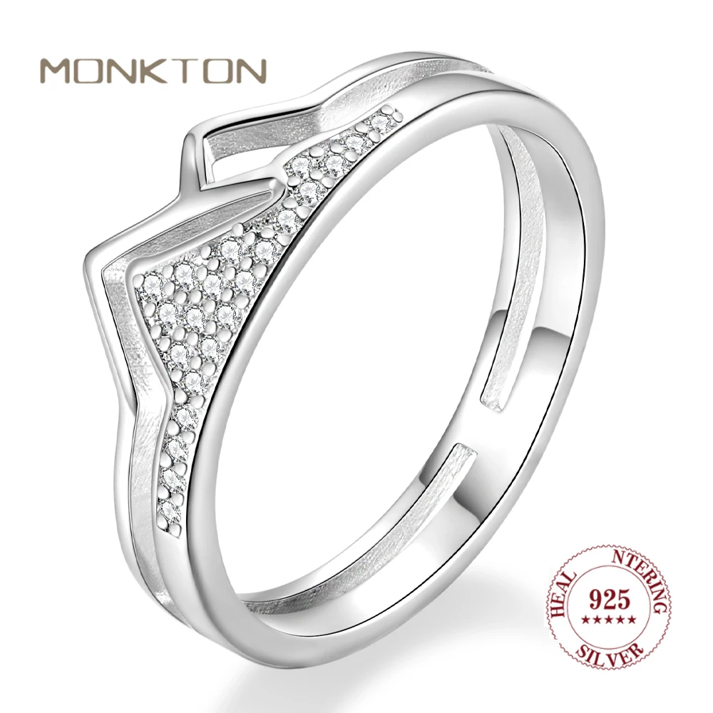 

Monkton Real 925 Sterling Silver Snow Mountain Rings for Women Classic Zircon Stackable Wedding Bands Jewelry Gift