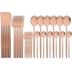 Vintage Rose Dinnerware Set 6/30pcs Stainless Steel Cutlery Set Matte Knife Fork Coffee Spoons Flatware Kitchen Tableware Set