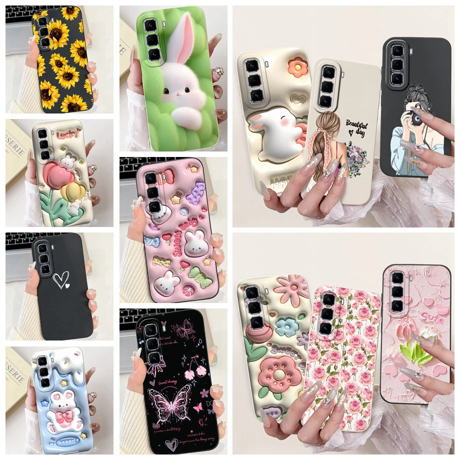 For Infinix Hot 50 Pro+ Hot50 Pro Hot 50 Pro Plus 4G Phone Case Soft Silicone Back Cover Love Heart Girly Flower Painting Fundas