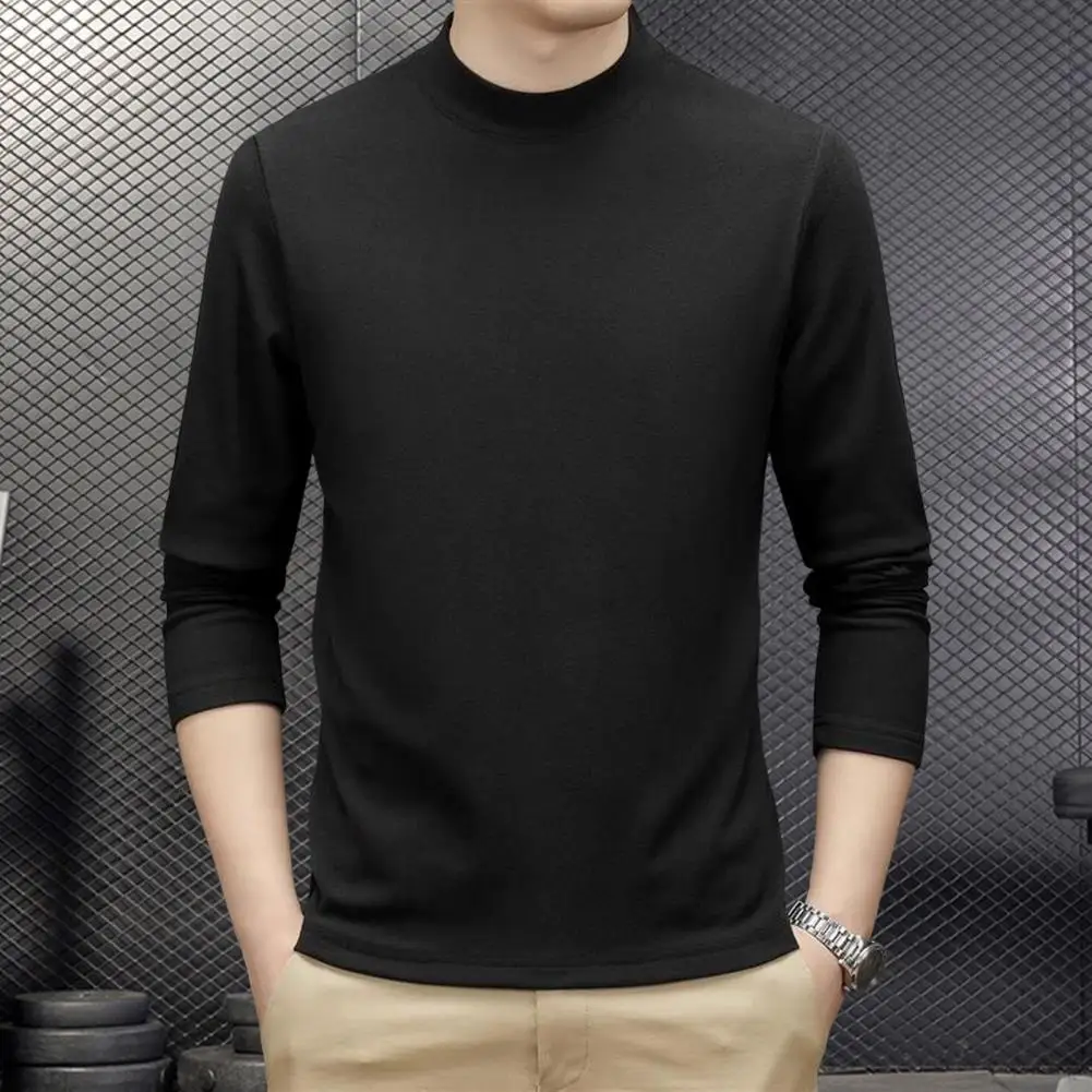 

Spring And Autumn Men's Fitness Top Slim Half High Neck Stretch Long Sleeve Solid Color Pullover Fitness Top