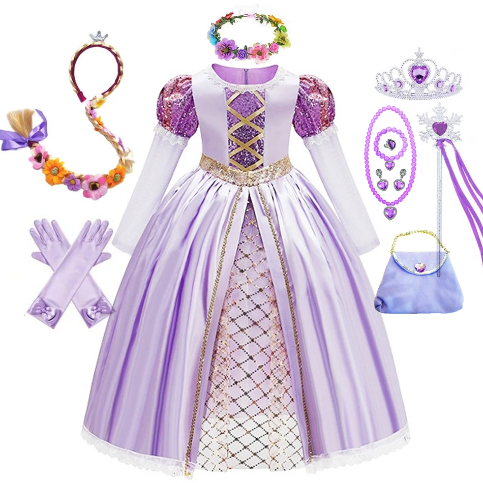 Vestido de Rapunzel para niña, disfraz enredado para fiesta de Halloween, cumpleaños, Navidad