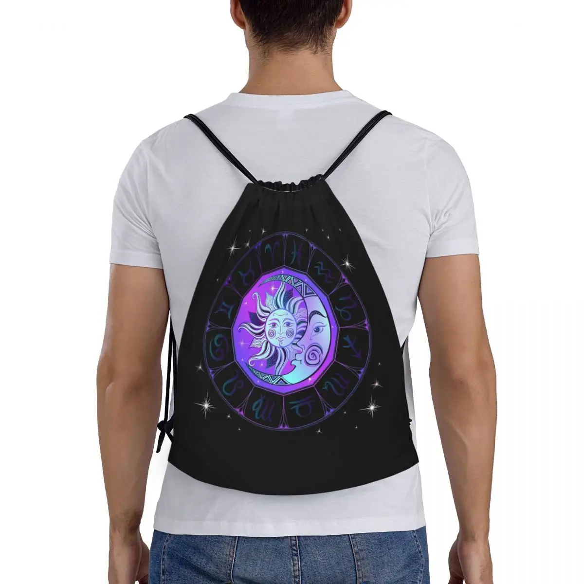Zodiac Wheel Space Purple Backpacks Fashion Drawstring Bags Sports Bag Book Bags for Man Woman School