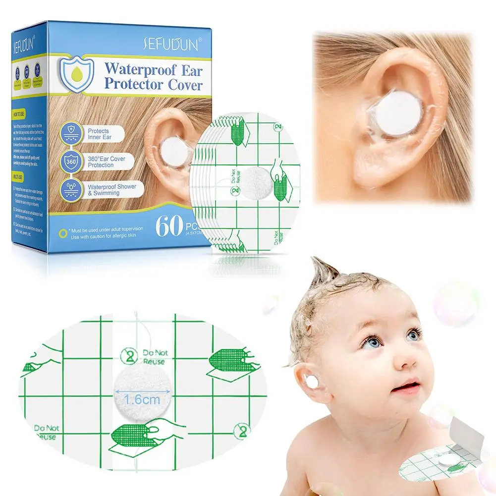 60Pcs Ear Water Protection Stickers Adult Children Waterproof Ear Patches Swimming Bathing Hair Washing Ear Protector Cover