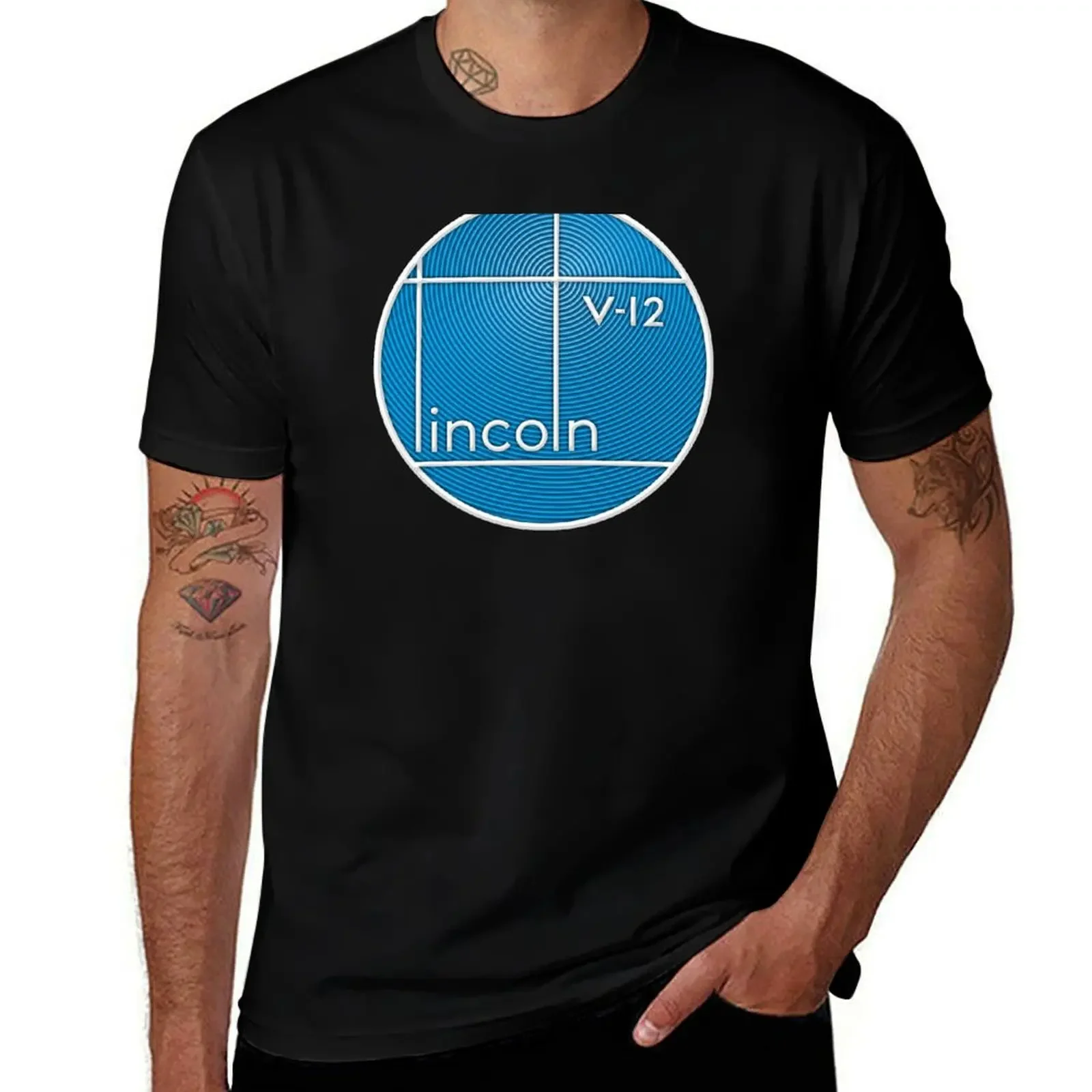 Vintage Lincoln V-12 emblem T-Shirt sweat Short sleeve tee vintage clothes Aesthetic clothing men t shirts