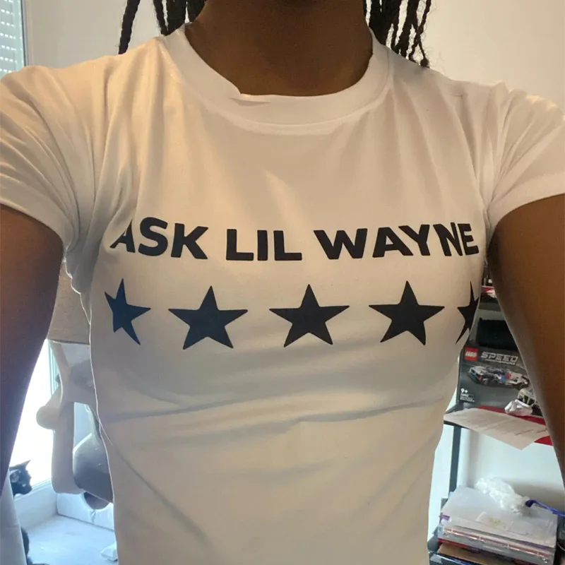 2000s Retro Star Pattern T-shirt Punk Gothic Crop Top Letter Printed Y2K Streetwear Grunge Short Sleeved Sexy Fashion Baby Tee