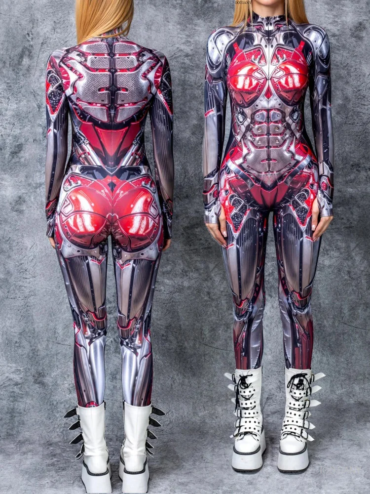 

Robot Cyberpunk Steampunk Tights Couple Cool Future Technology Armor Bodysuit Halloween Cosplay Costume Tight Stretch Jumpsuit
