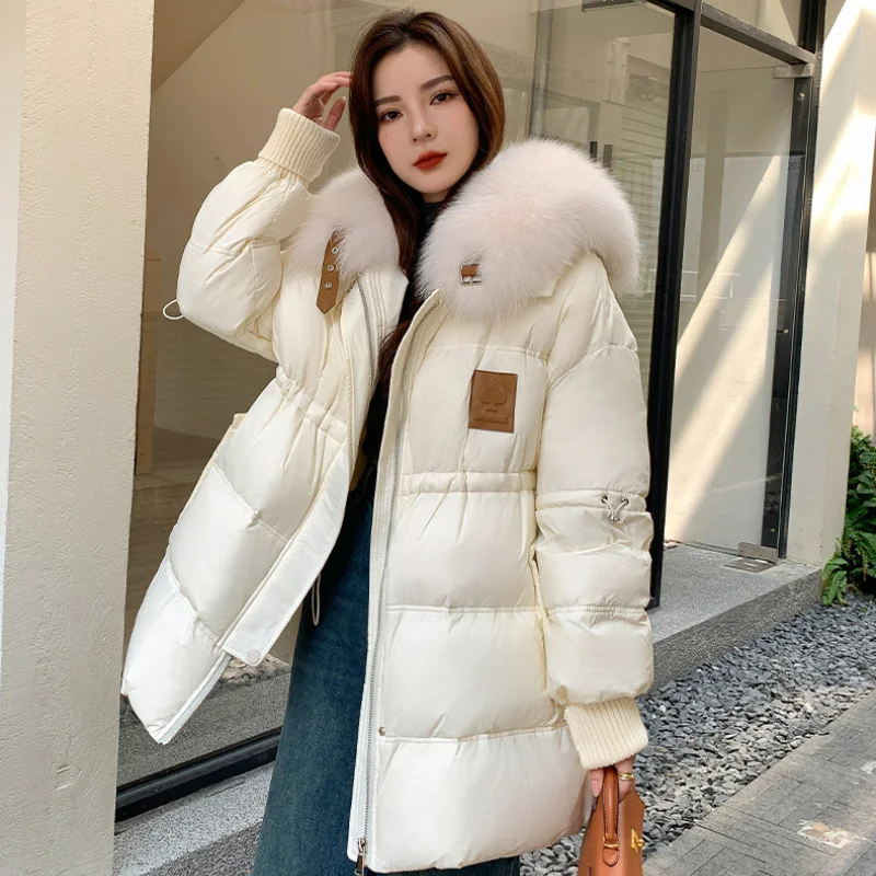 Women\'s Winter Down Jacket Puffer Coats 2024 New Thicken Big Fox Hair Collar Outerwears Fashion Mid-length Winter Coat Female