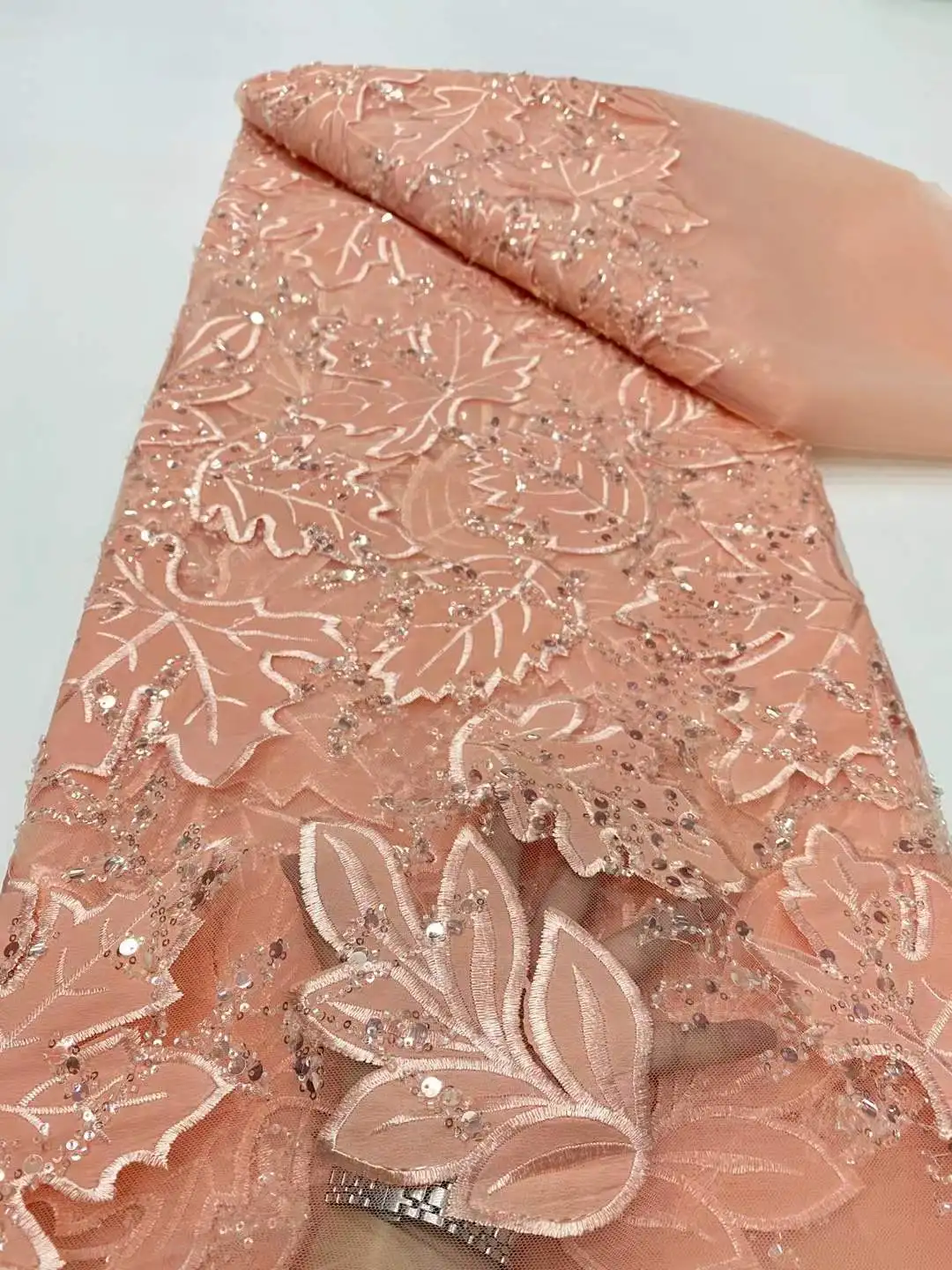 Luxury African Nigerian Groom Sequins Beads Lace Fabric 2025 High Quality French Tulle Lace Fabric For Bridal Dress