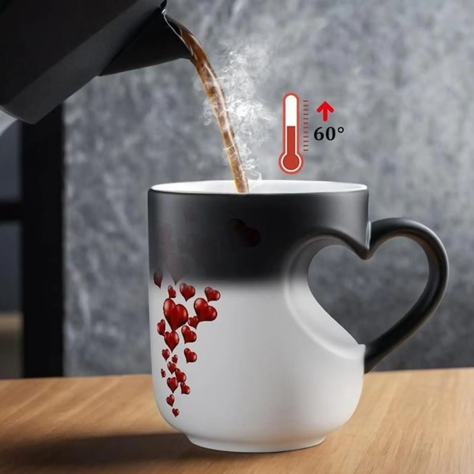 Heat Sensitive Color Changing Magic Mug with Romantic Heart Handle Gift for Birthday Anniversary Valentine's Day Coffee Cup