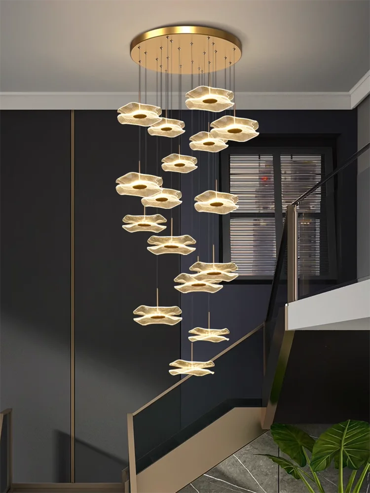 

Lotus Leaf Chandeliers Decor For Kitchen Island New Chinese Style Pendant Lights Duplex Villa Stair Living Room Loft Apartment