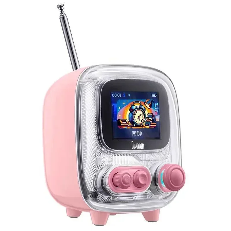 Retro Desktop Bluetooth Speaker Small Home Stereo Alarm Clock Radio Gift in Pink White Green - TV Compatible