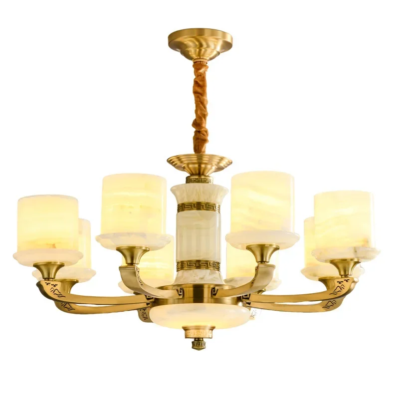 Nuovo stile cinese, soggiorno, lampadario, tutto in rame, giada, atmosfera, stile cinese, villa