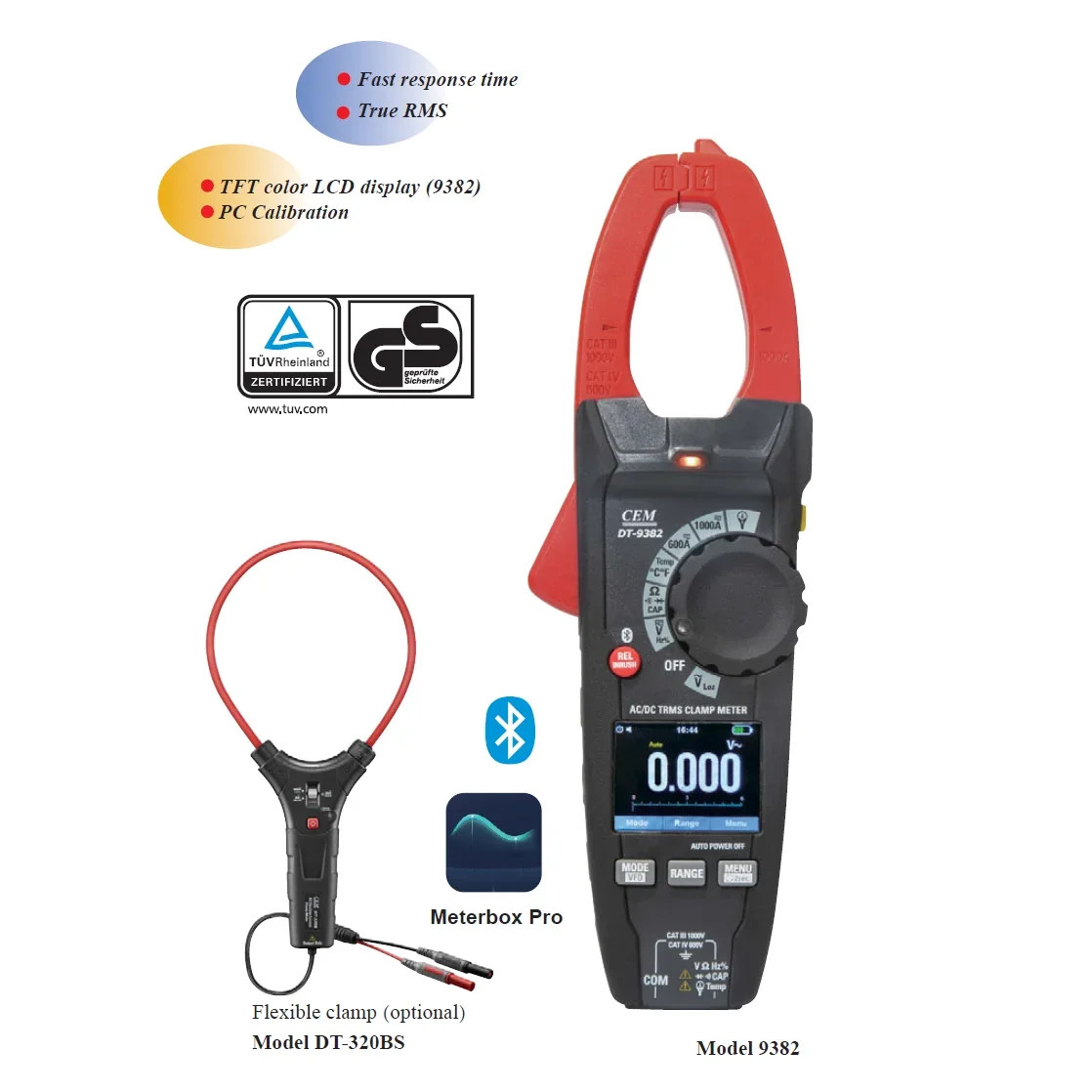 AC/DC Current 1000A True-RMS Clamp Meter With Flexible Current Probe 3000A