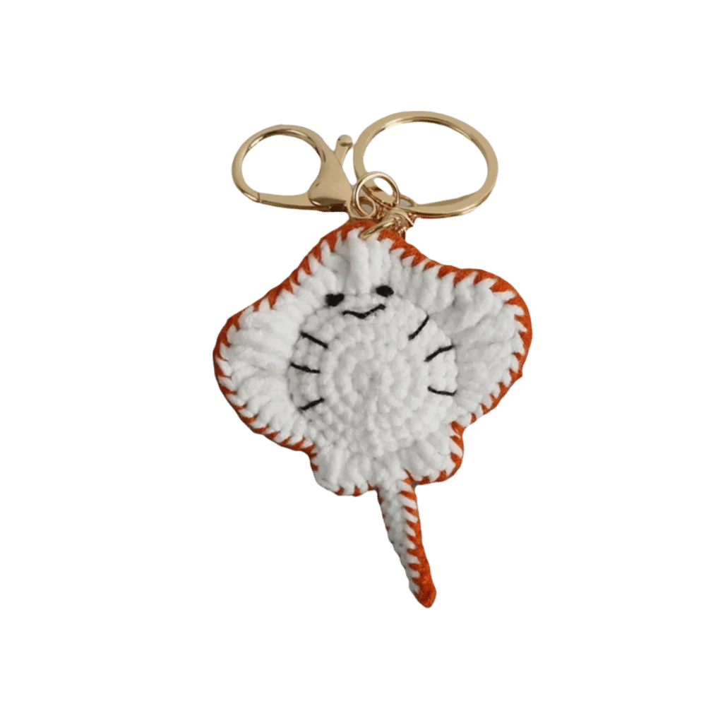 Wool Making Knitted Manta Ray Keychain Handmade Cartoon Crocheted Keychain Weaved Bag Pendant Marine Crochet Pendants Couple