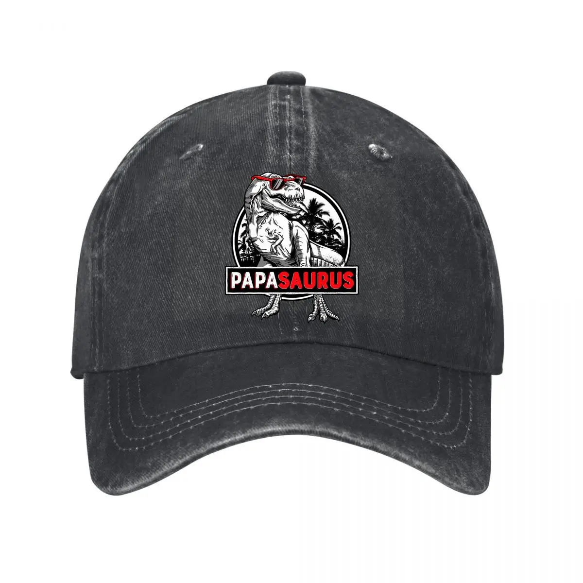 Papasaurus Sunglasses T Rex Dinosaur Tropical Palm Trees Washed Baseball Cap Outdoor Hat