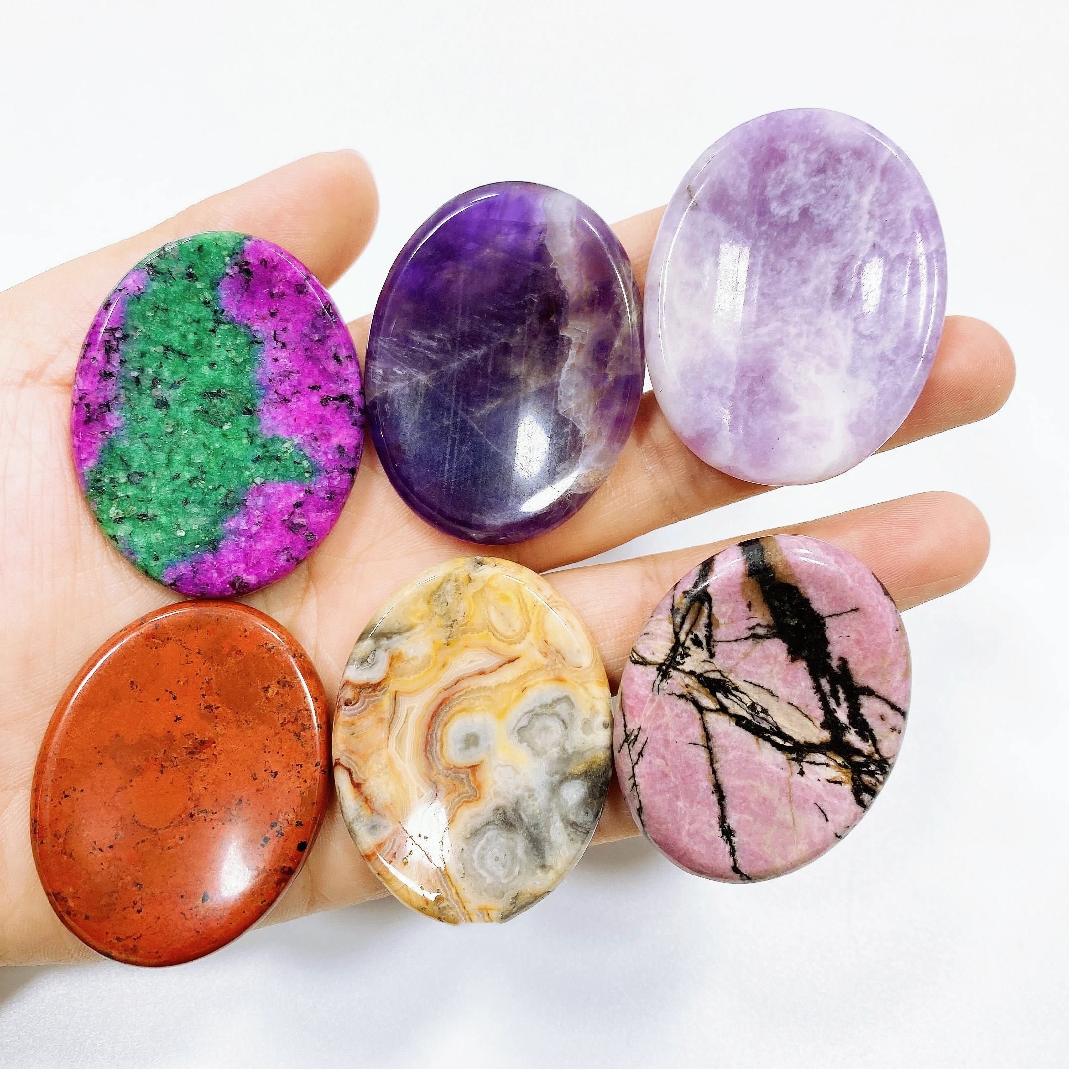 Natural Stone Thumb Worry Stone Crystal Quartz Oval Pocket Massage Palm Reiki Healing Therapy Meditation Spiritual Flake Gift view 3