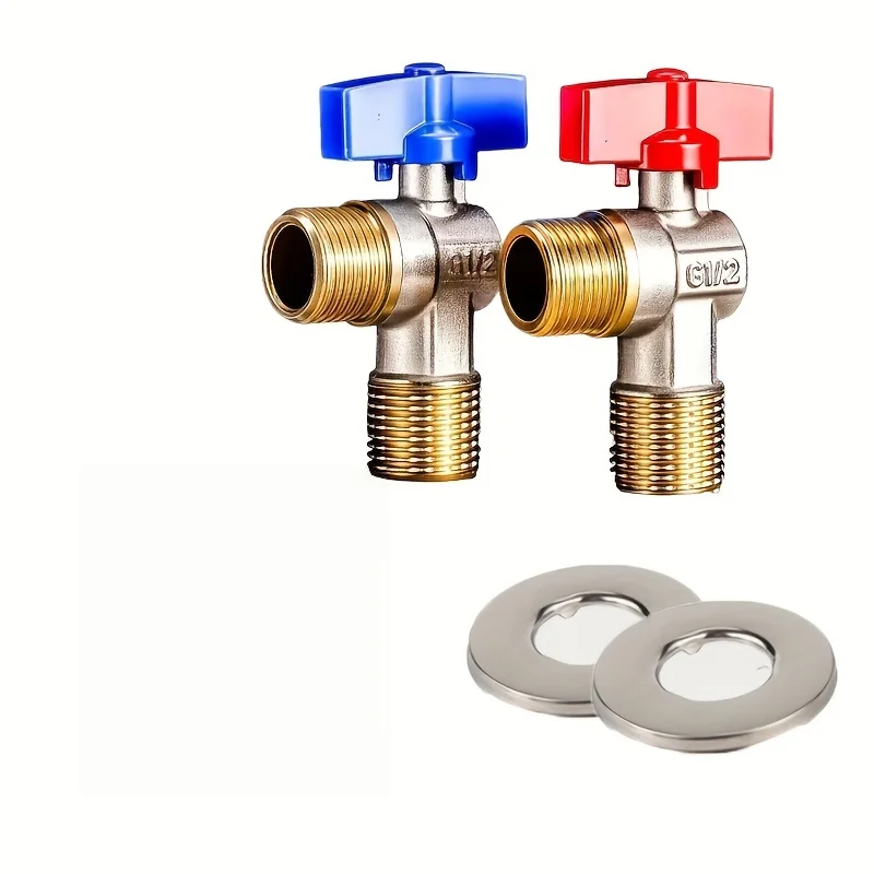 2Pcs G1/2 Brass Angle Stop Valve, Red Blue Handle Full Bore Shut Off Valve for Hot Cold Water Heater Bathroom Plumbing