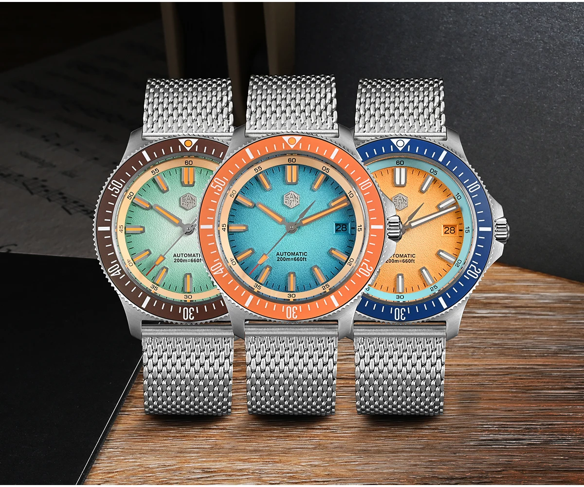 San Martin New Original Design Fashion 40mm Men Sports Watch NH35 Automatic Mechanical Waterproof 200m Gradient Dials SN0118-G