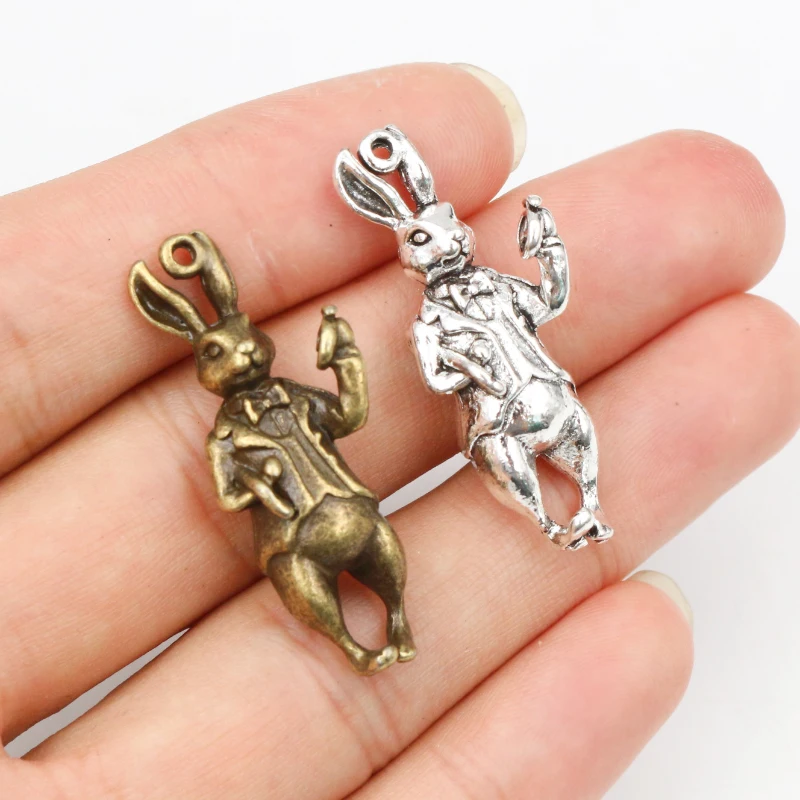 3pcs 37x14mm Antique Bronze and Antique Silver Plated Rabbit Handmade Charms Pendant:DIY for bracelet necklace